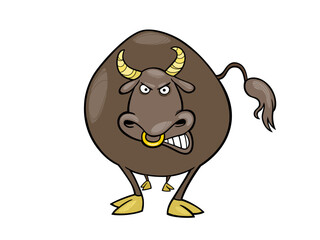 Angry cartoon bull with nose ring illustration