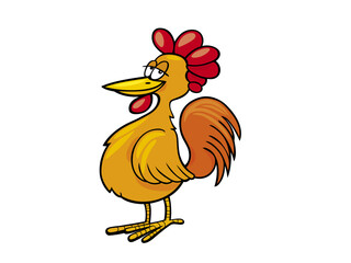 Cartoon rooster illustration on black background