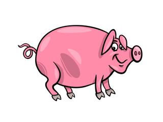 Cartoon pink pig illustration on black background