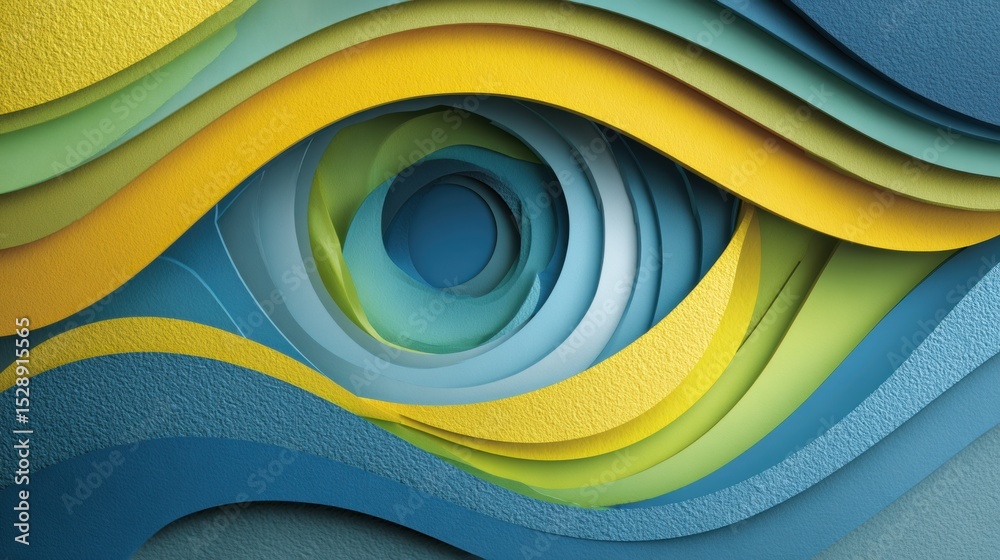 Poster abstract 3d layered design of optical tools forming an eye in vibrant colors with clean upper margin