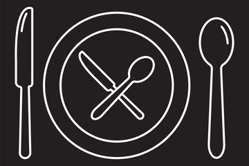 Cutlery, fork, kitchen, knife, spoon icon set . Silverware solid monochrome icon set.  eps 10 