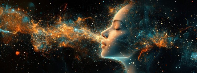 Cosmic Woman Digital Art Nebula Space Mystical Feminine Energy Dreamlike Imagination Tranquility