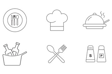Simple Kitchen Tools Vector Pack . Essential Kitchen Utensils Icon Set .  Cutlery, fork, kitchen, knife, spoon icon .  
