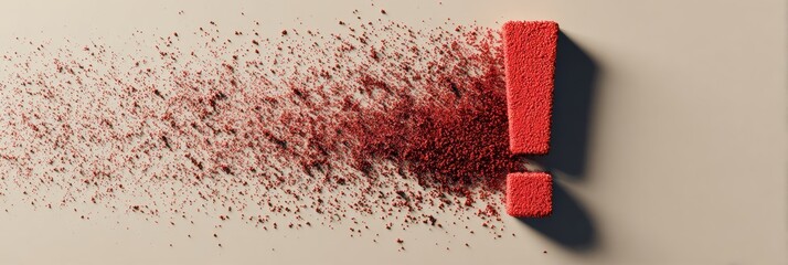 Bold Red Exclamation Mark on a Neutral Background With a Dynamic Scattering Effect Creating a Sense of Urgency and Awareness