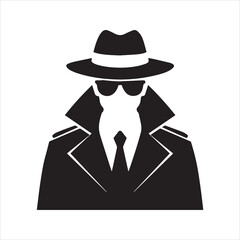 Spy Silhouette Icon – Secret Agent in Hat and Coat Vector Illustration