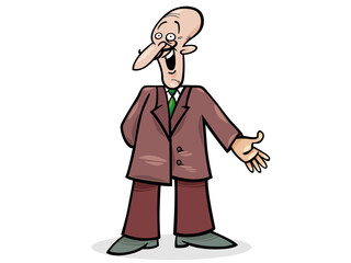 Illustration of cartoon illustration of a funny bald man in suit isolated on white background