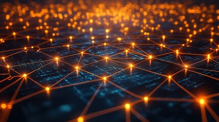 Fototapeta premium Abstract Glowing Network Connection Digital Background with Futuristic Circuit Board
