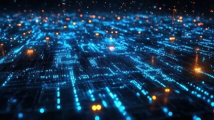 Obraz premium Abstract Futuristic Circuit Board Glowing Network Connectivity Concept Art