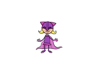 Cute Cartoon Little Girl Superhero with Pink Cape and Mask Ready to Save the Day