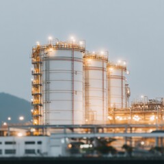 Industrial Ammonia Plant  Large Storage Tanks  Chemical Refinery  Night Scene