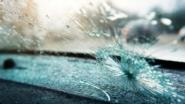 Shattered automobile windshield