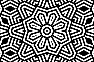 Geometric ethnic fashion black white pattern. Template, stencil for laser cutting metal, wood carving, coloring, stained glass, logo. Ornaments, fresco, tiles of the East, Asia, India, Mexico, Aztec.