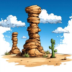 Majestic Desert Rock Formations Illustrated Landscape of Southwestern Canyons