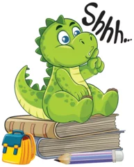 Fototapete Rund Cute Dinosaur Sitting Quietly on Books © GraphicsRF