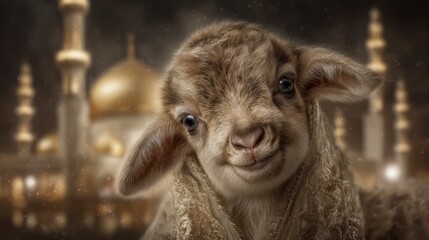 Fototapeta premium Adorable Eid al Adha Lamb Mosque Background Festive Image