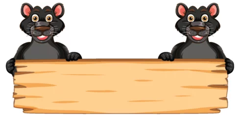 Fototapete Rund Cartoon Rats Holding Wooden Sign © GraphicsRF