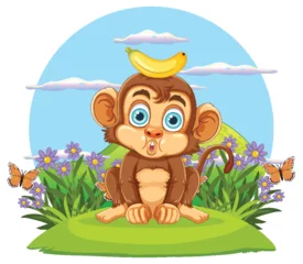 Fototapete Rund Monkey with Banana in Nature © GraphicsRF