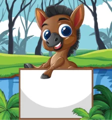 Fototapete Rund Cute Cartoon Horse in Nature Scene © GraphicsRF