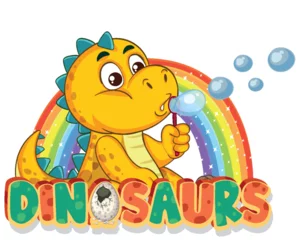 Fototapete Rund Cute Dinosaur Blowing Bubbles with Rainbow © GraphicsRF