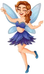 Fototapete Rund Joyful Fairy in Blue Dress with Wings © GraphicsRF