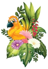 Fototapete Rund Colorful Bird with Tropical Floral Arrangement © GraphicsRF