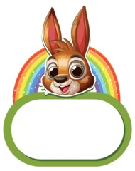 Fototapete Rund Cheerful Bunny with Rainbow Frame © GraphicsRF