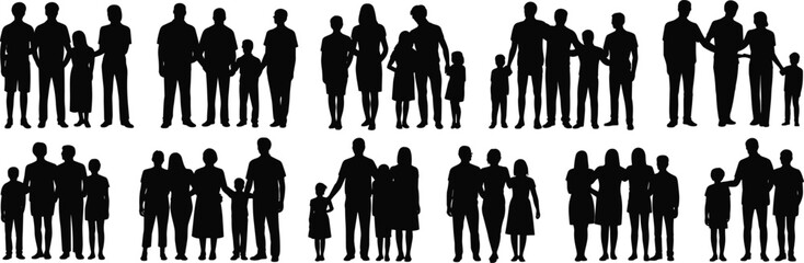 Diverse Family Group Silhouettes: Multi-Generational Families, Parents with Children, Standing Together in Unity and Love for Community Projects
