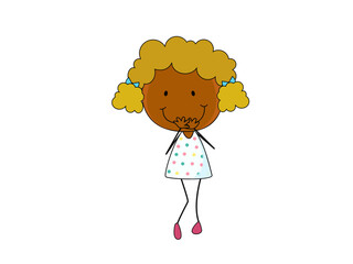 Happy little girl with curly hair and polka dot dress