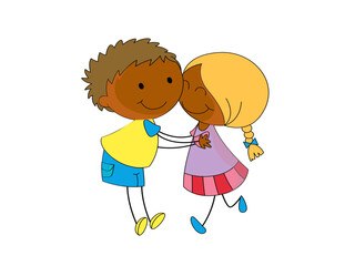 Happy diverse children embracing friendship