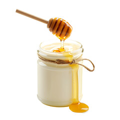 Organic Honey Jar with Wooden Dipper &ndash; Natural Sweet Food Ingredient for Healthy Nutrition