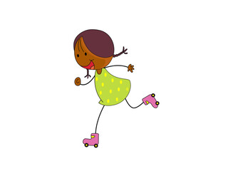 Happy girl roller skating cartoon illustration