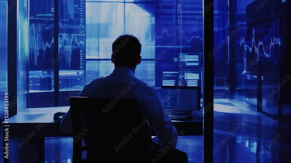 Poster Person working at a computer in a data center