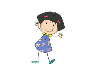 Happy little girl cartoon character illustration