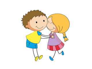 Happy children embracing cartoon illustration