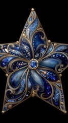 Elegant Blue Sapphire Star Ornament  Festive Holiday Decor   Intricate Design  Luxury Chri