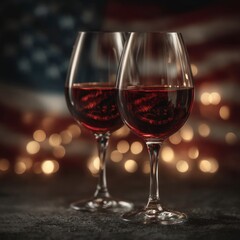 Festive Red Wine Glasses  American Flag  Celebration