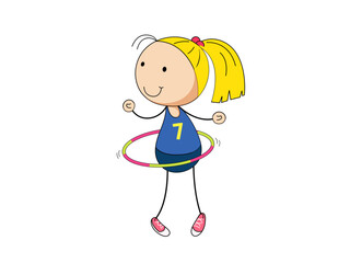Happy girl child playing with hula hoop