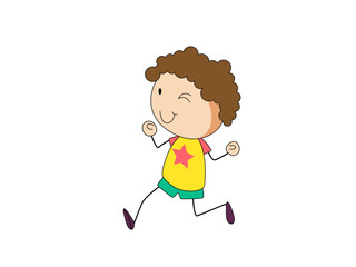 Happy winking boy running cartoon illustration