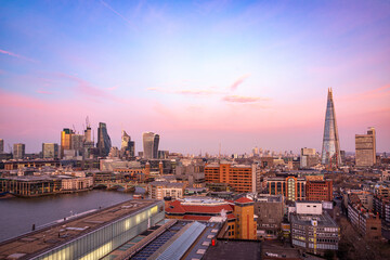 London sunset. View on business modern district