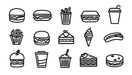 Fast Food Icon Set &ndash; Burgers, Fries, Drinks & More