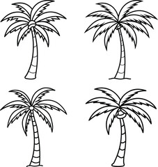Fototapeta premium A simple line drawing of a tropical tree, palm tree, coconut tree outline photo linear cartoon doodle line art icon sign silhouette vector illustration 