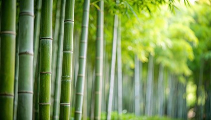 Obraz premium Lush Green Bamboo Forest Tranquil Nature Scene of Vibrant Bamboo Stalks