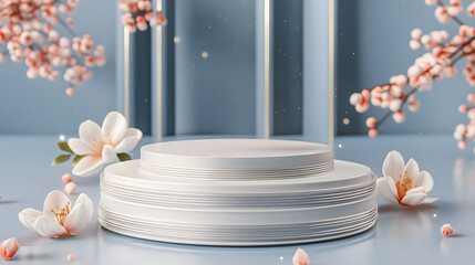 Bright floral arrangement enhances a modern minimalist setting with a glass display on a white background
