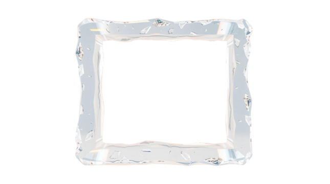 Photo of rectangular frame made of ice, with jagged edges isolated on transparent background.png