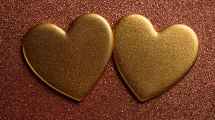 Obraz premium Two Golden Hearts on Glittering Background Romantic Love Valentine s Day Wedding