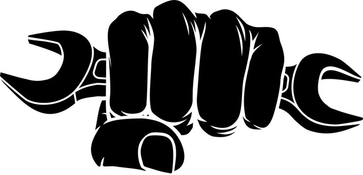 Fist Hand Holding Spanner Wrench Cartoon Concept