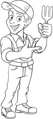 Gardener Garden Fork Cartoon Handyman Man Mascot