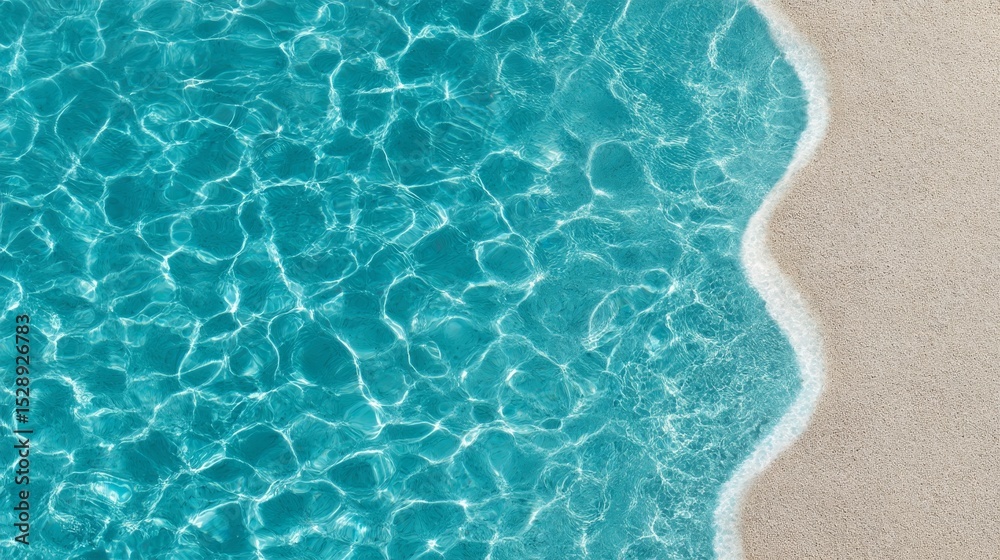 Poster overhead view of tropical beach water with soft ripples and clear blue sky for summer relaxation and