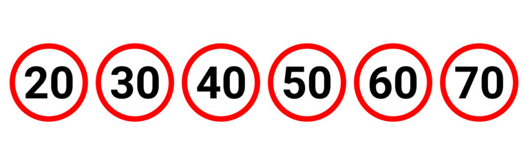 Vector illustration of Speed Limit sign set isolated on transparent background