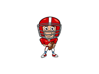 Cartoon Football Player Holding an American Football Ready to Play